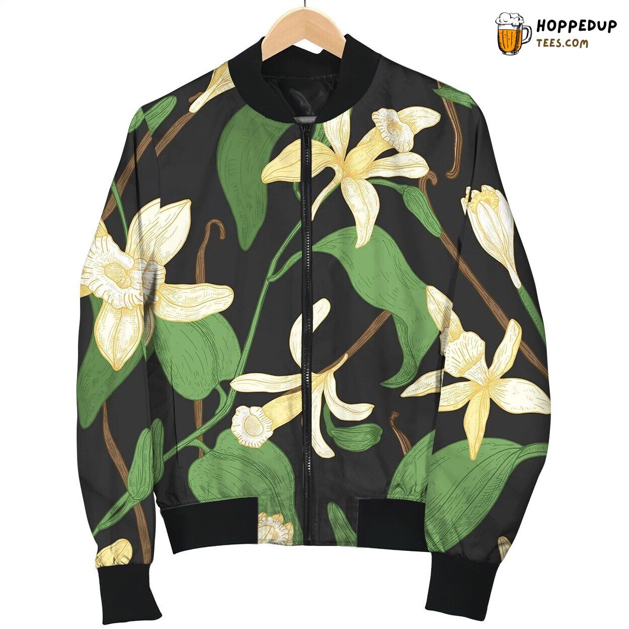 Floral Seamless Pattern With Vanilla Leaves Bomber Jacket