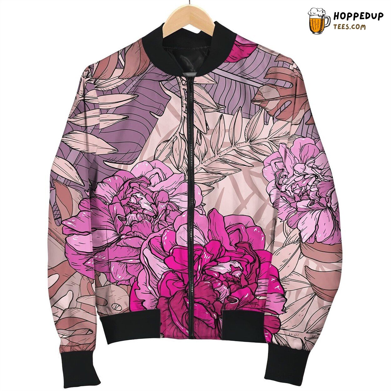 Floral Seamless Pink Pattern With Tropical Plants Love Bomber Jacket