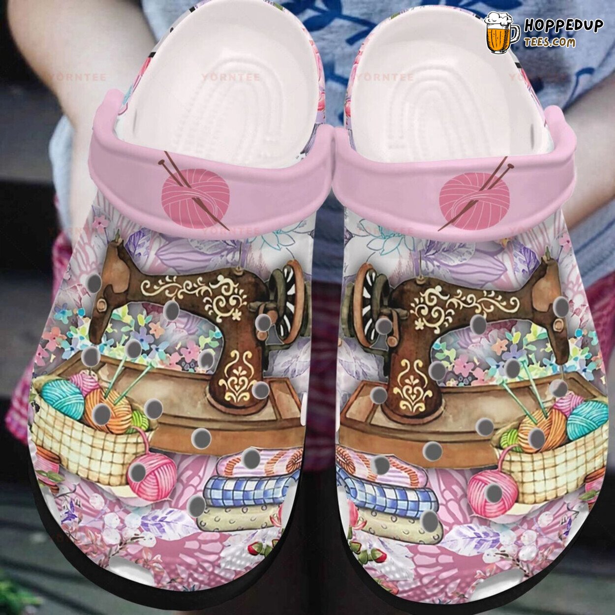 Floral Sewing Machine Lover Gift Comfy Rubber Clog Shoes Design