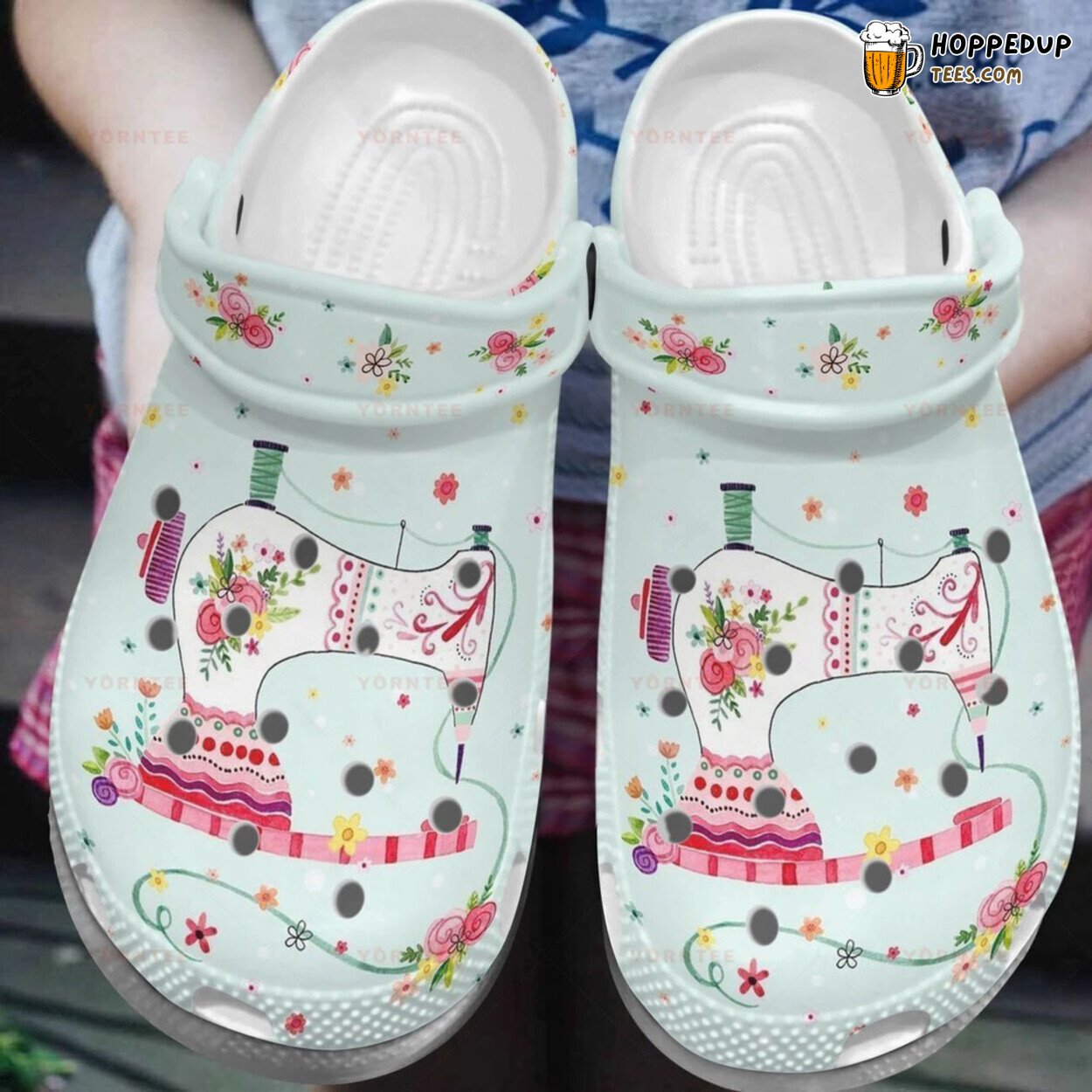 Floral Sewing Machine Lover Gift Themed Comfortable Rubber Clogs