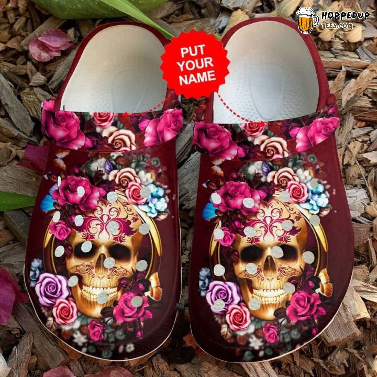 Floral Skull Themed Comfortable Unique Design Classic Clog Shoes