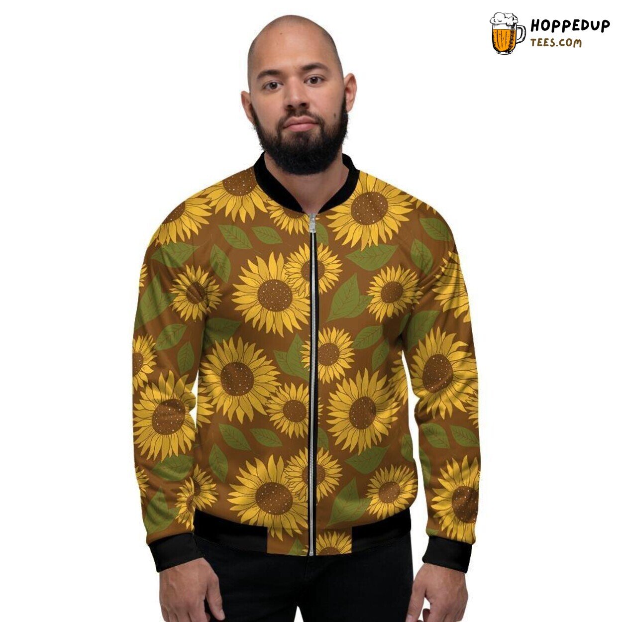 Floral Sunflower Brown Art Display Men’s Bomber Jacket Nature’s Tribute Elegance