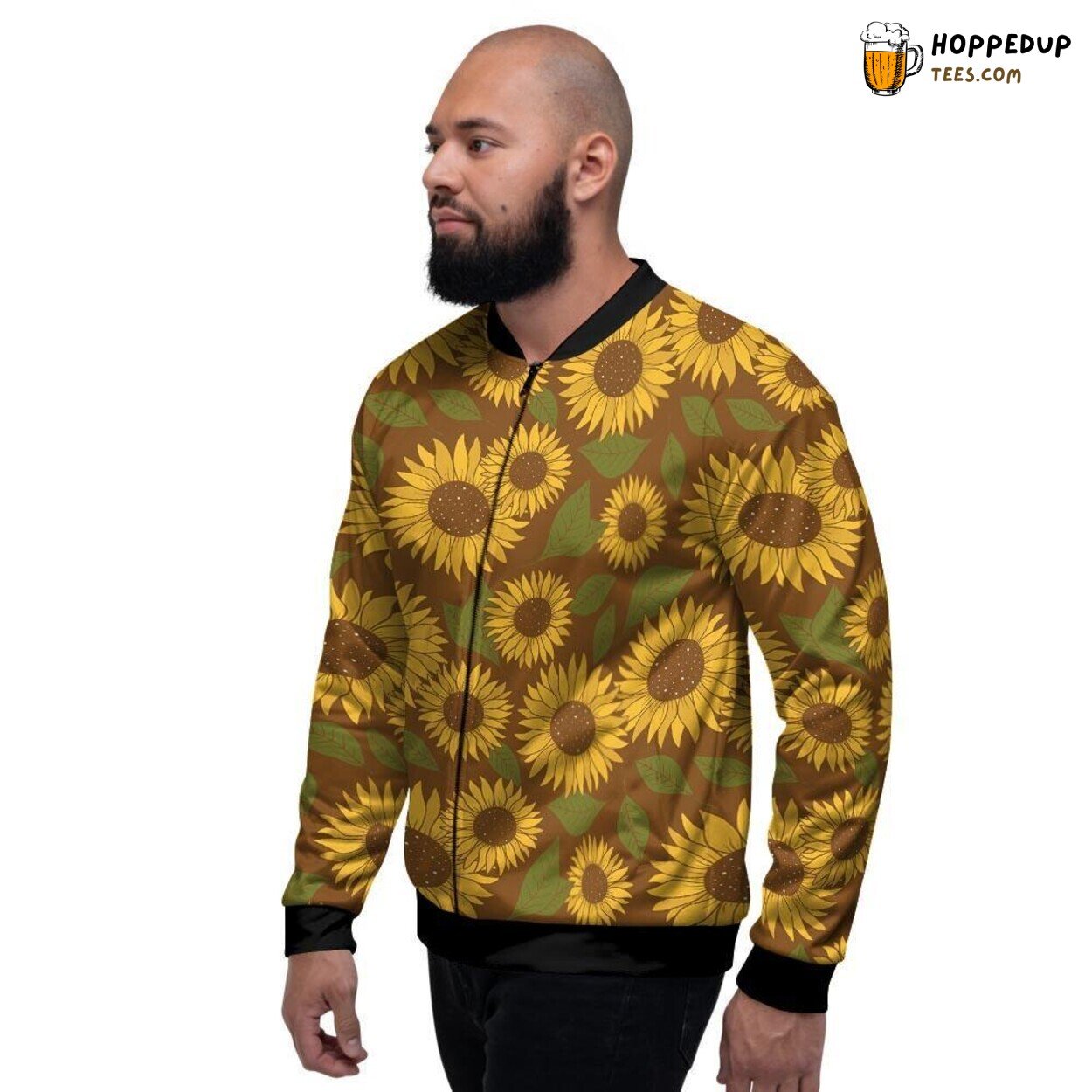 Floral Sunflower Brown Art Display Men’s Bomber Jacket Nature’s Tribute Elegance