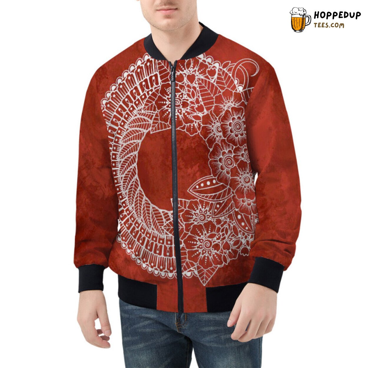 Floral Symphony in Mehndi Ornament Blossoming Bomber Jacket