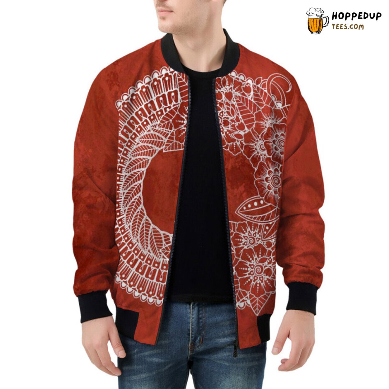 Floral Symphony in Mehndi Ornament Blossoming Bomber Jacket