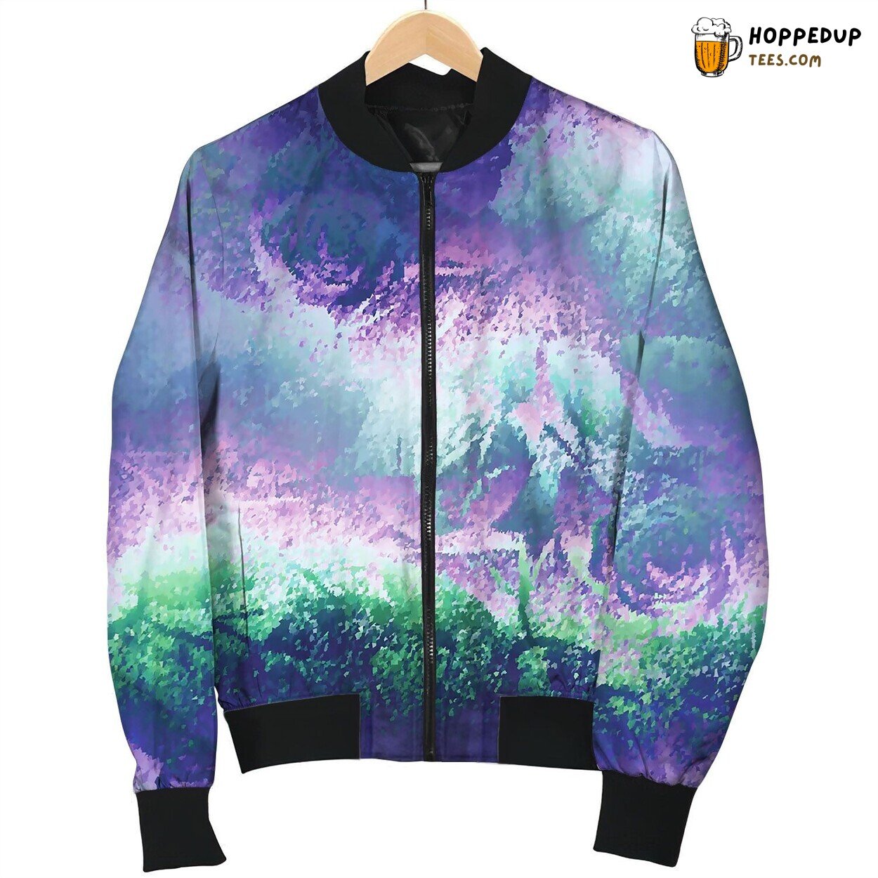 Floral Techno Glitch Surreal Flower Pattern Swatch Bomber Jacket