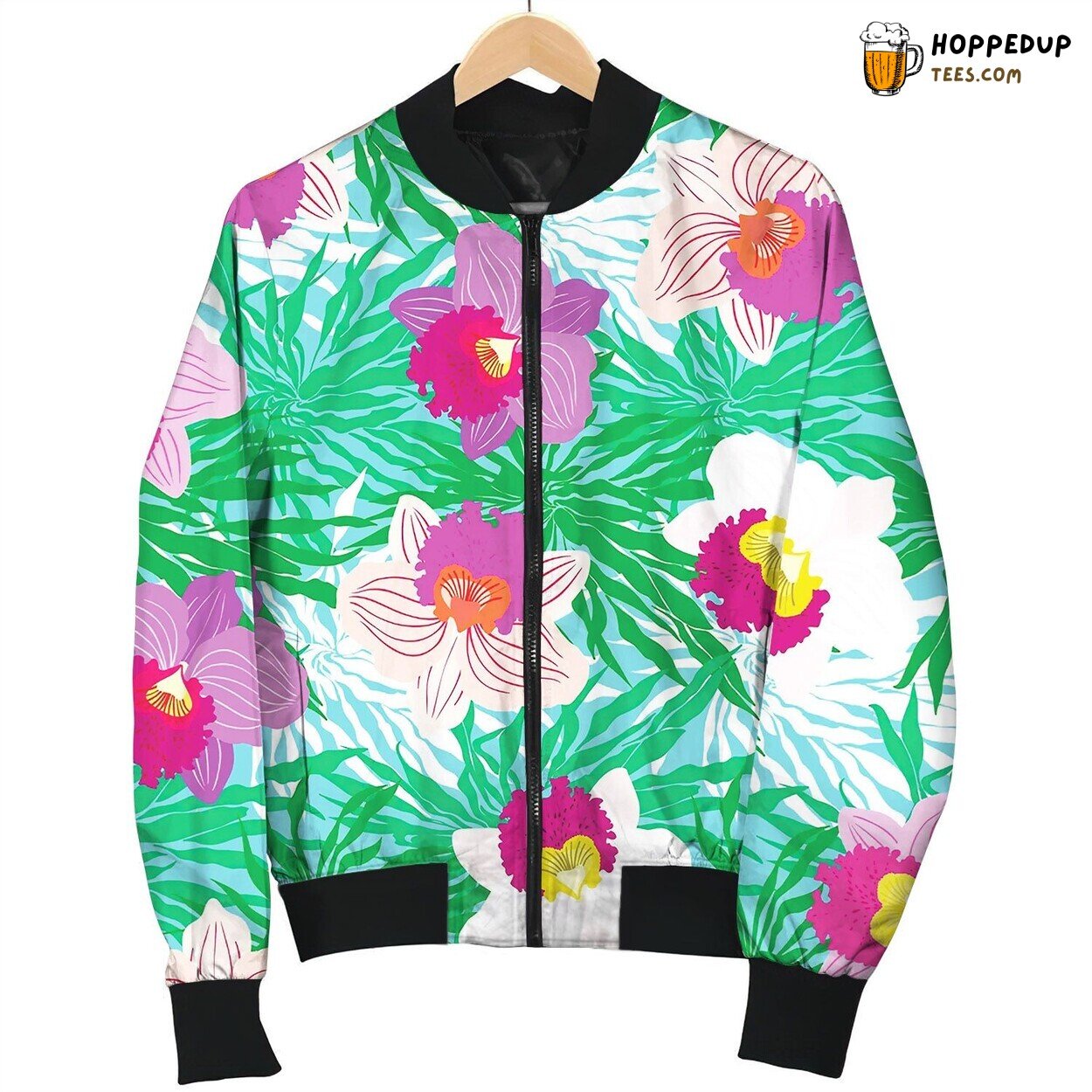 Floral Tropical Pattern With Orchid Flowers Bomber Jacket