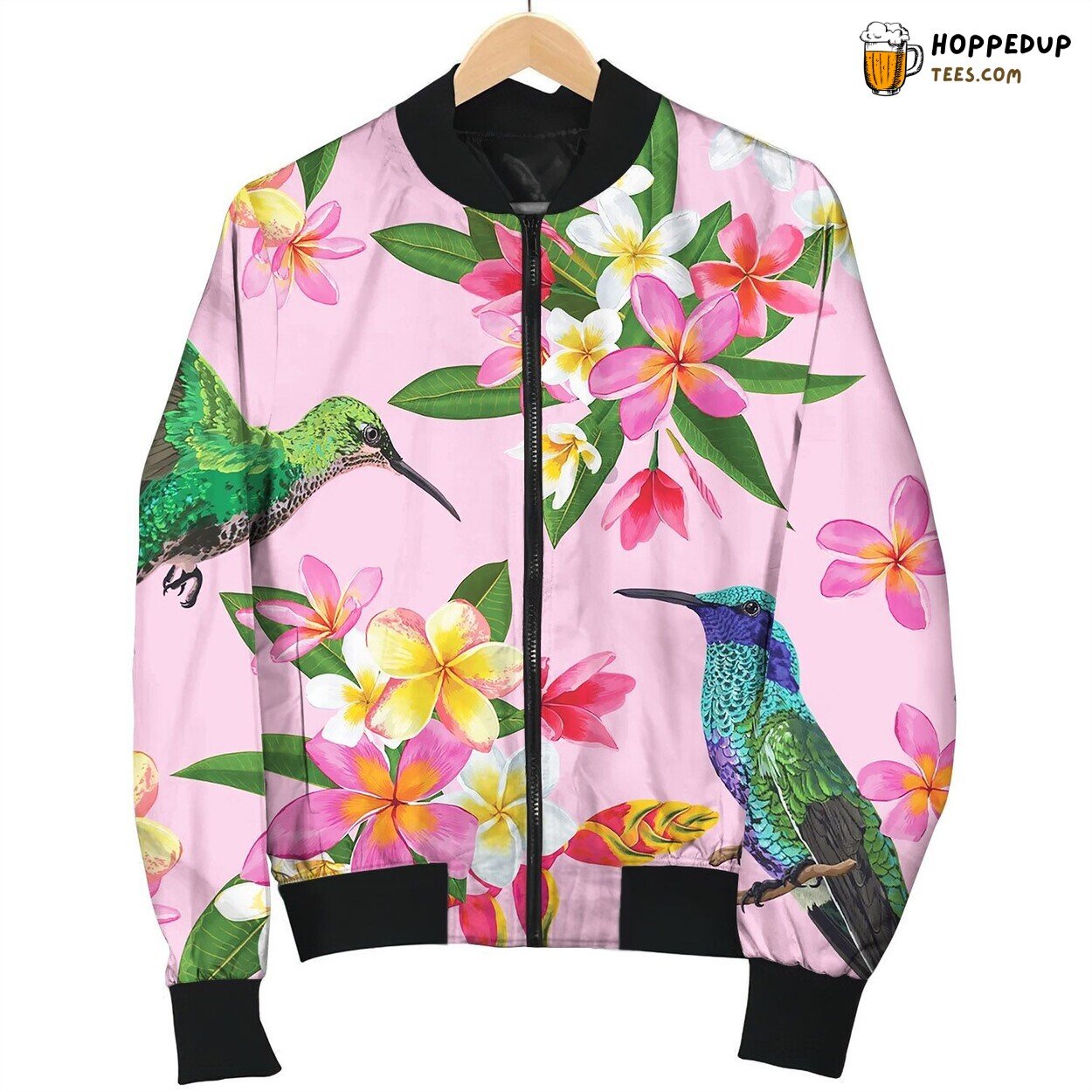Floral Tropical Seamless Pattern With Hummingird Bomber Jacket