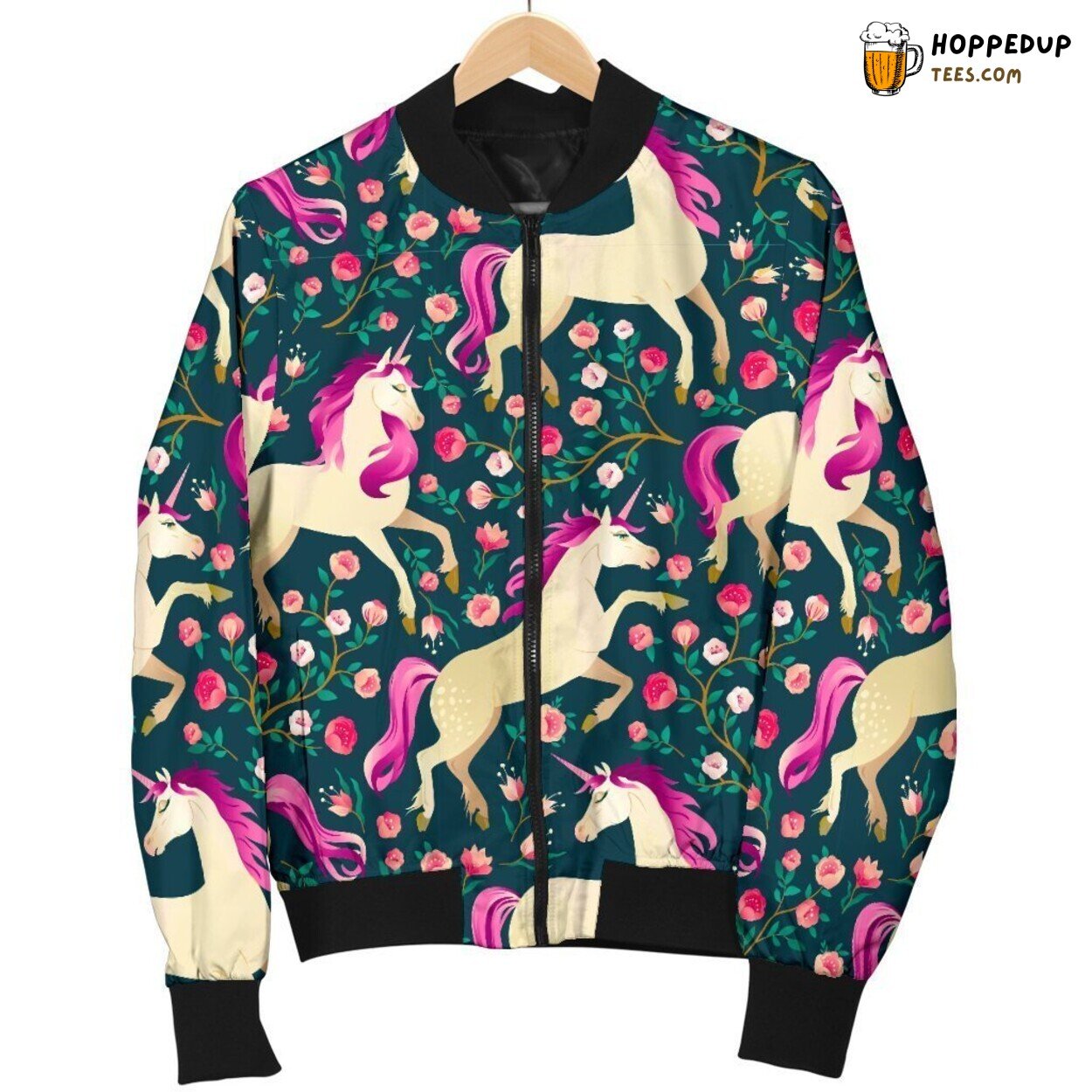 Floral Unicorn Enchantment Men’s Bomber Jacket Mystical Beauty Design Tribute