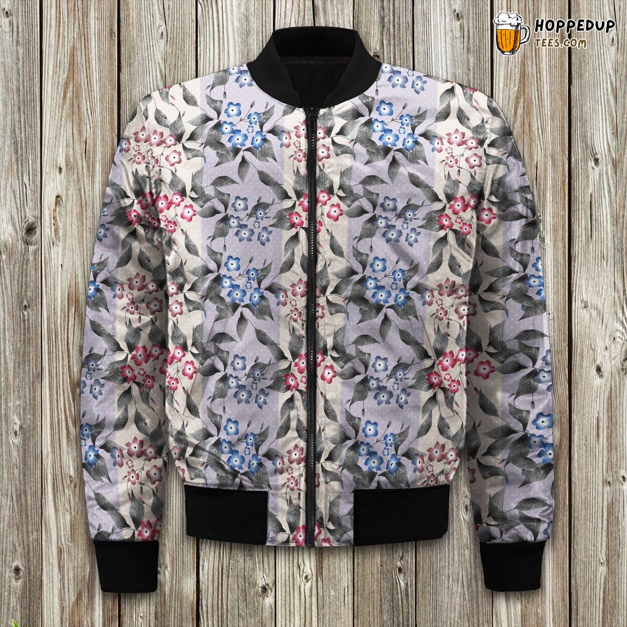 Floral Vertical Stripe Bomber Jacket