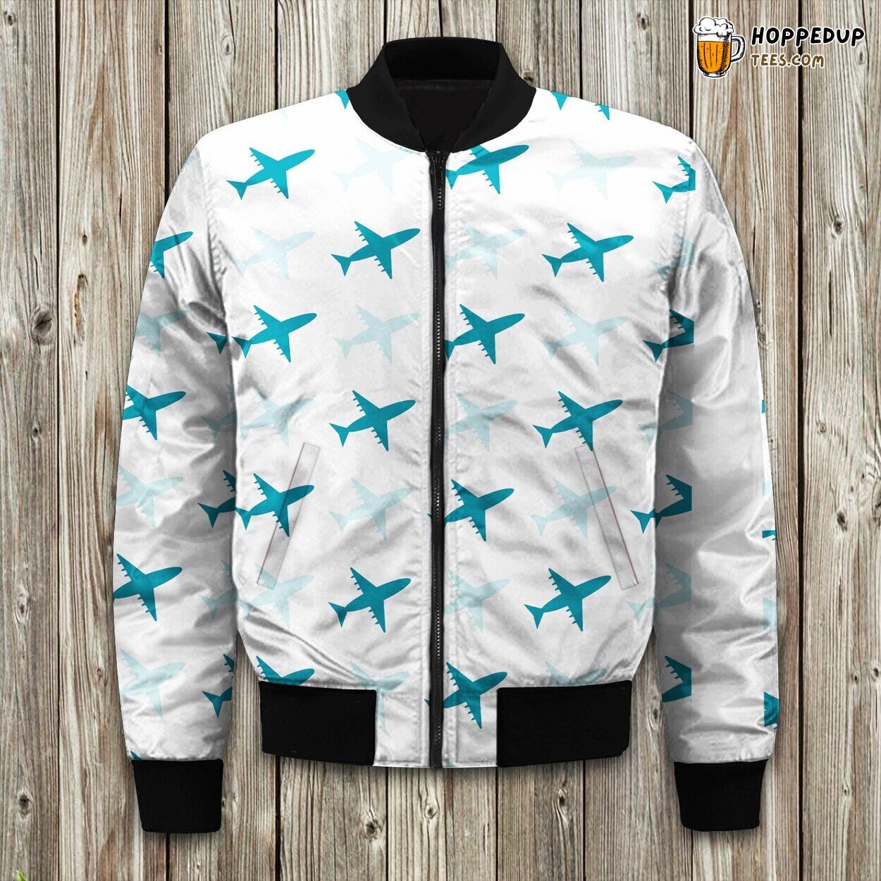 Flotilla of Airplanes Bomber Jacket Winter Skies Filled with Flying Elegance