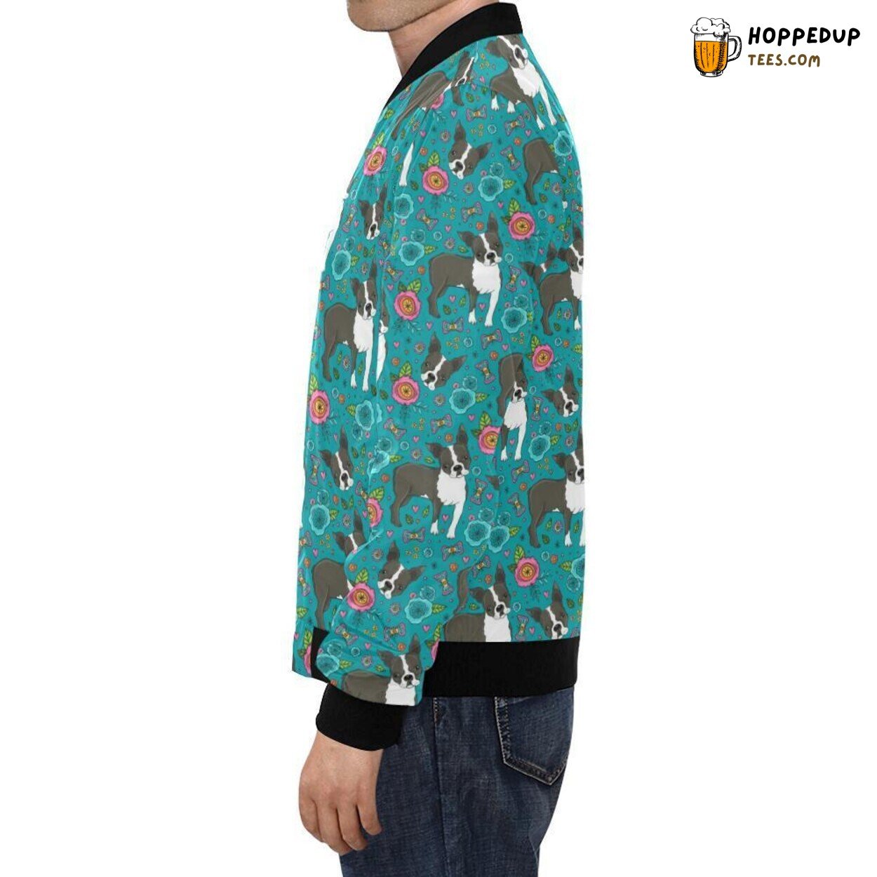 Flower Boston Terrier Pattern Print Men’s Bomber Jacket Unique Design