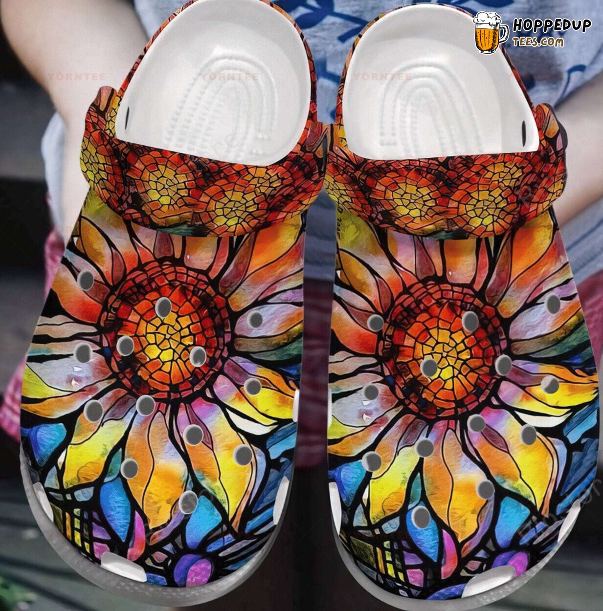 Flower Glasses Themed Rubber Clog Shoes Comfy Footwear Nature Inspired Gift