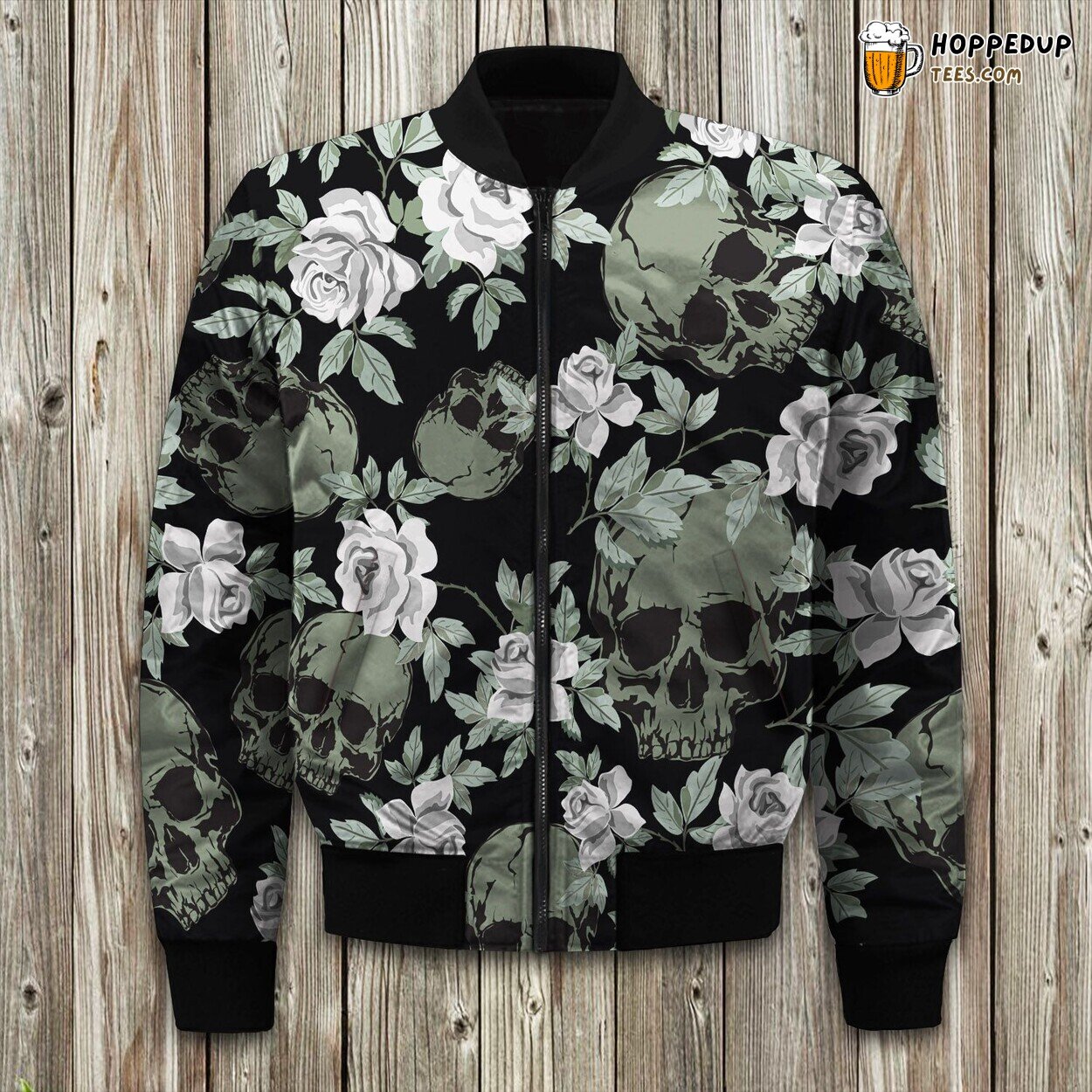 Flower Skull Design Makes This Winter Bomber Jacket Standout