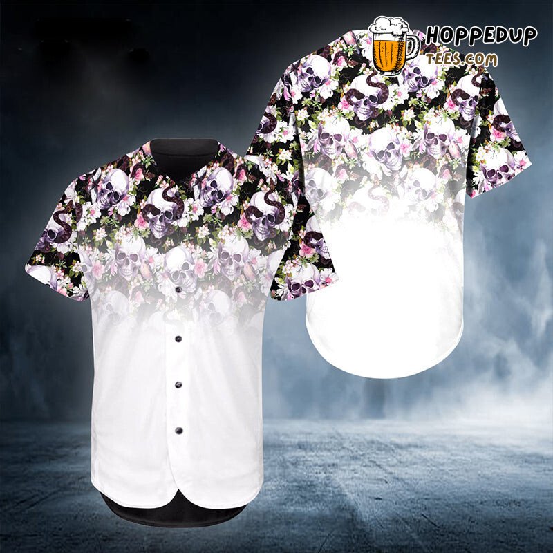 Flower Skull Pattern Baseball Tee Jersey Shirts 3D