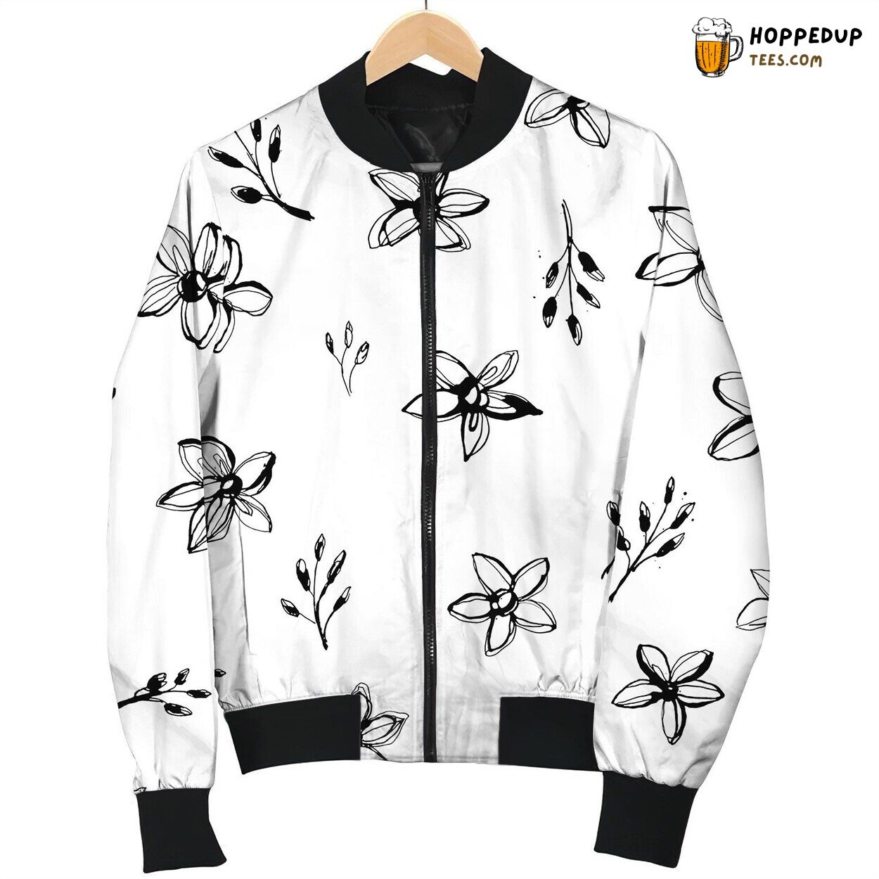 Flowers Seamless Hand Drawn Pattern Grunge Style Bomber Jacket