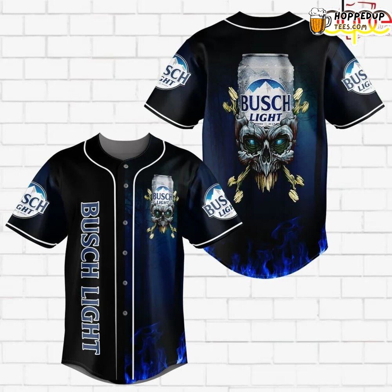 Flowery Skull Blue Flame Busch Light 3D Print Unisex Baseball Jersey