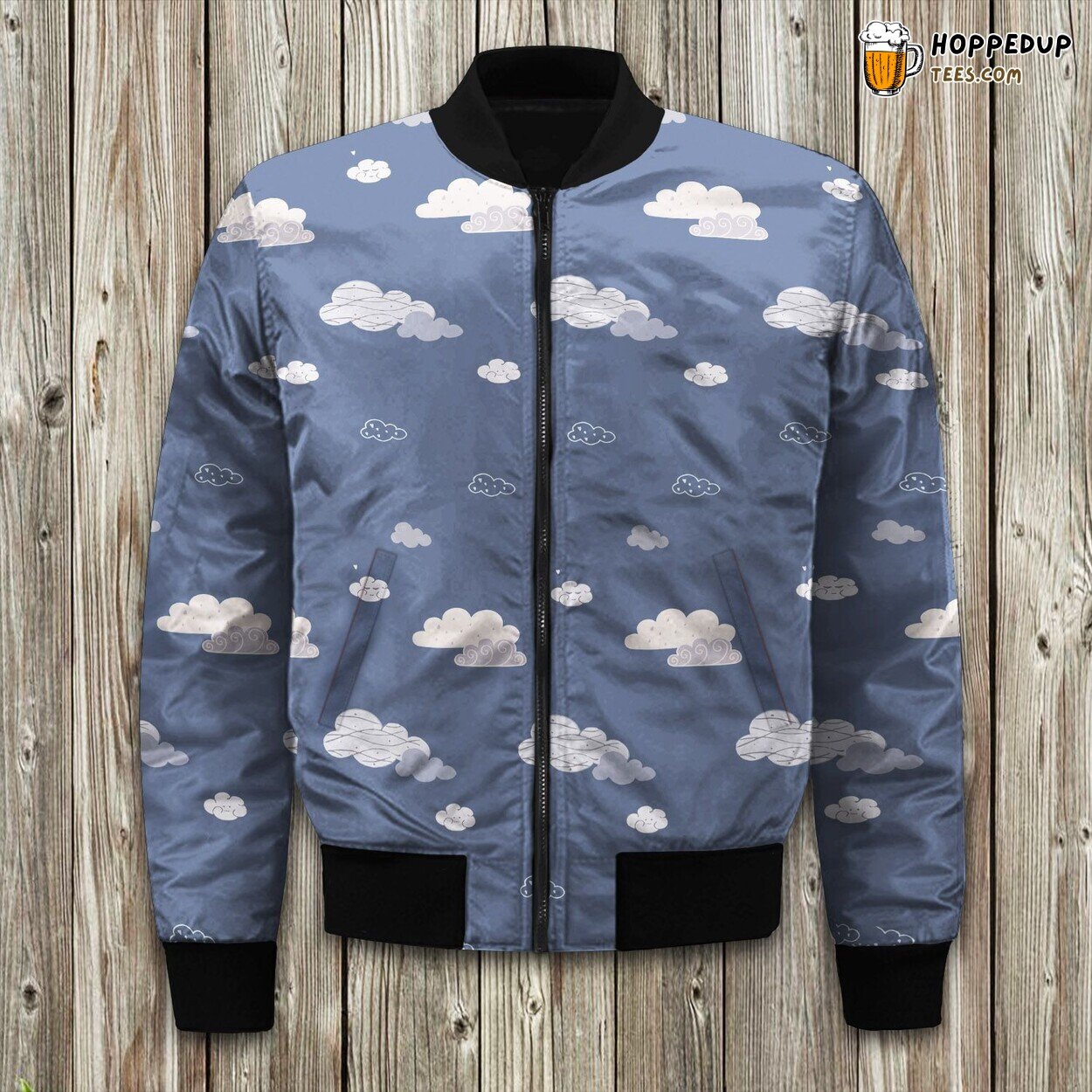 Fluffy Cloud Print Winter Bomber Jacket Sky Inspired Serene Style Touch