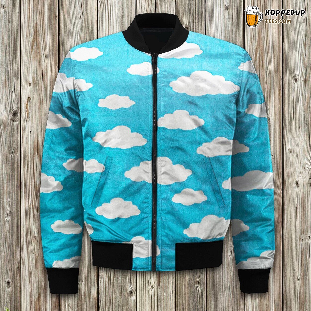 Fluffy Clouds Sky Print Winter Bomber Jacket Serene Atmosphere Fashion