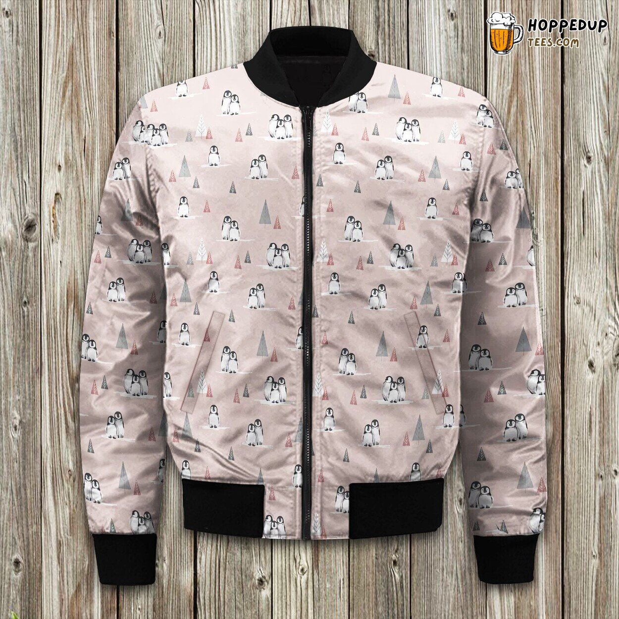 Fluffy Penguin Cute Print Winter Bomber Jacket Antarctic Animal Fashion