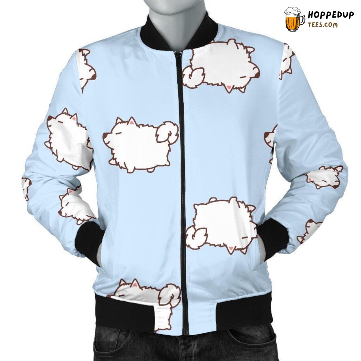 Fluffy Samoyed Dog Tribute Men’s Bomber Jacket Unique Essence Pattern Art