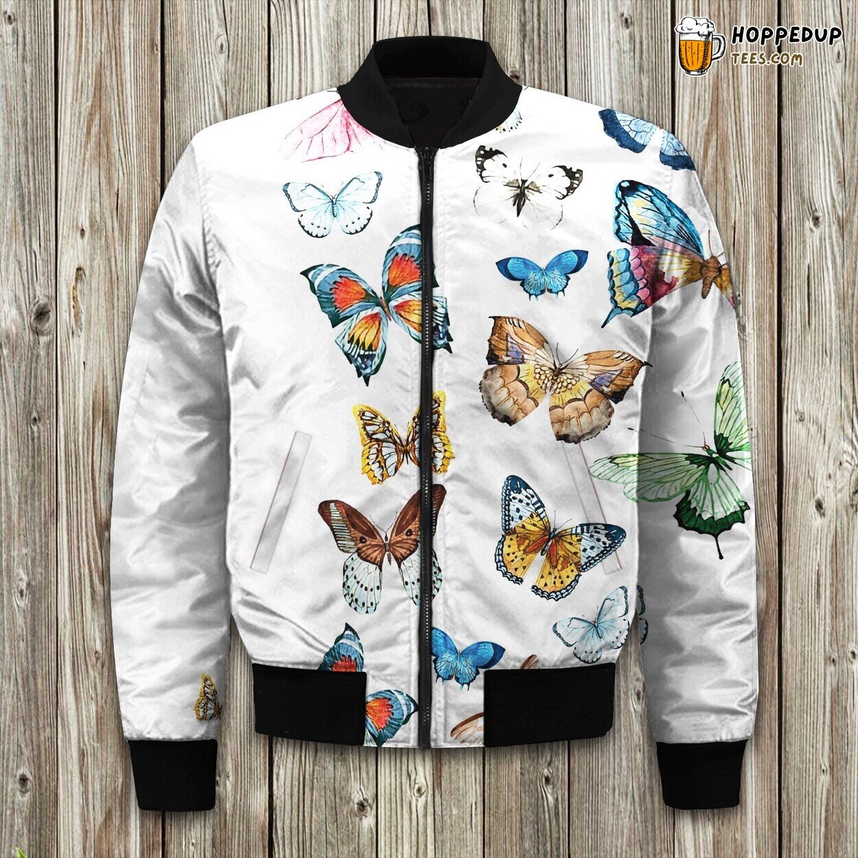 Fluttering Butterflies Art Winter Bomber Jacket Winged Wonders Amidst Frost