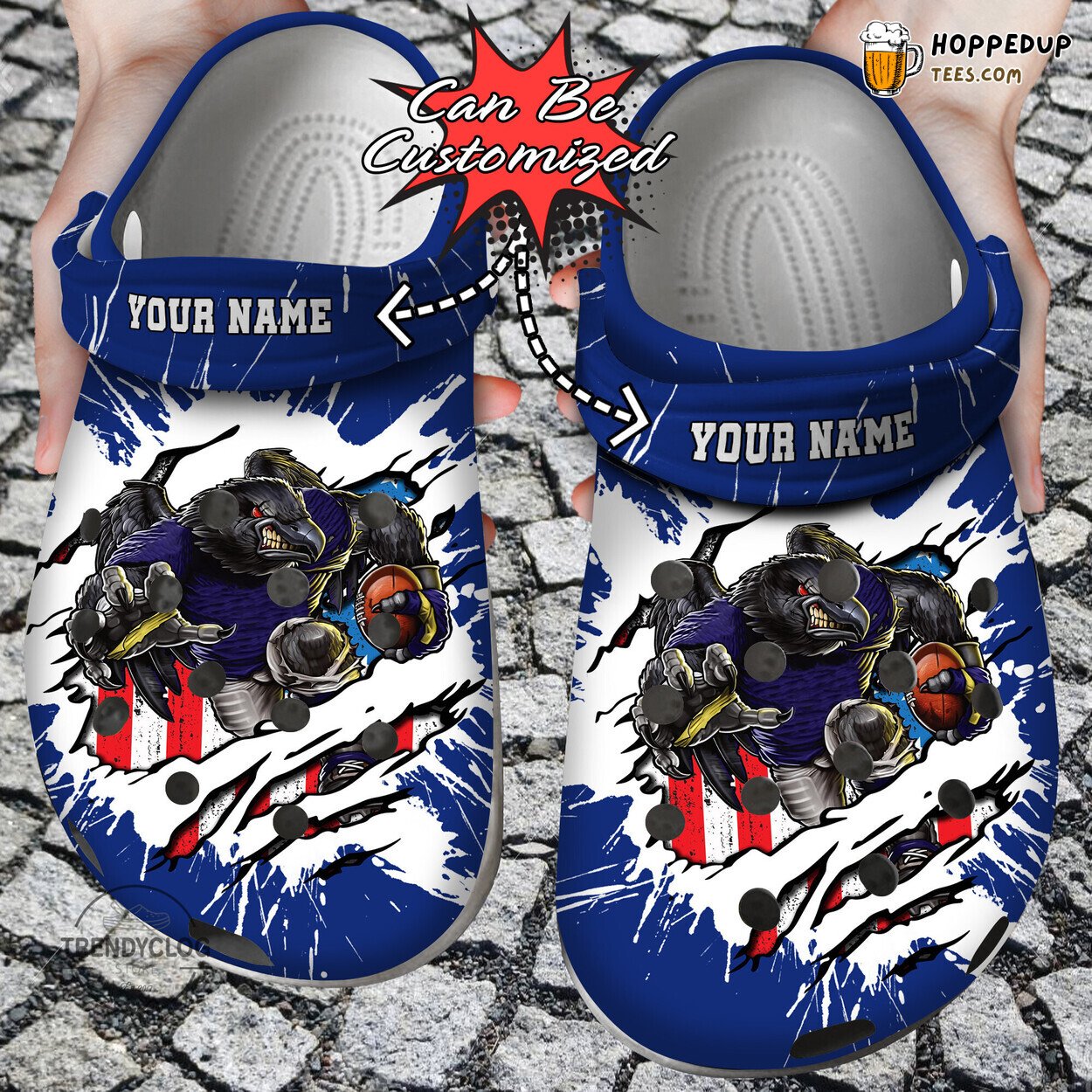 Football BRavens Mascot Ripped Flag Personalized Comfortable Clogs