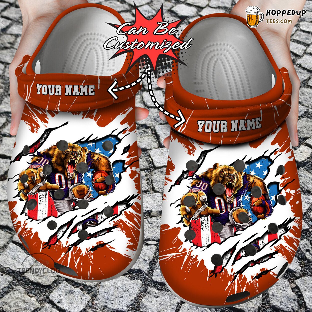 Football CBears Mascot Ripped Flag Personalized Comfortable Clog Shoes