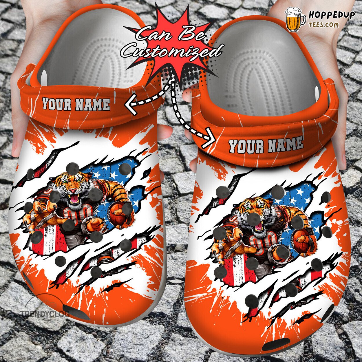 Football CBengals Mascot Ripped Flag Personalized Comfortable Clogs