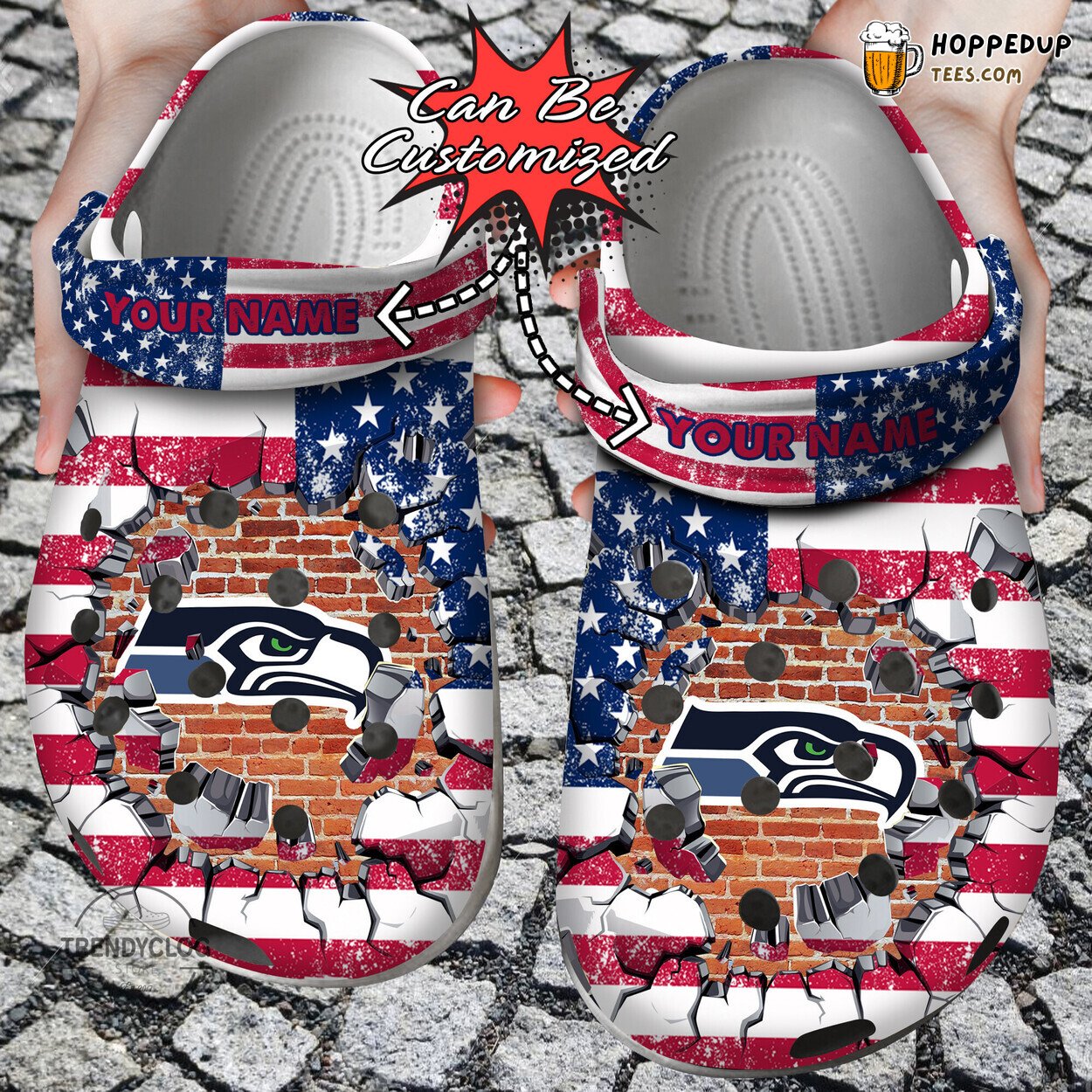 Football Custom Seahawks Flag Breakthrough Wall Design Clogs Comfortable