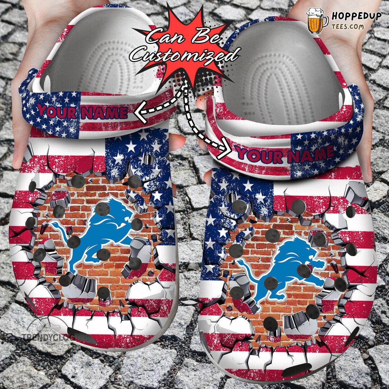 Football DLions Flag Wall Breaking Personalized Comfortable Clogs