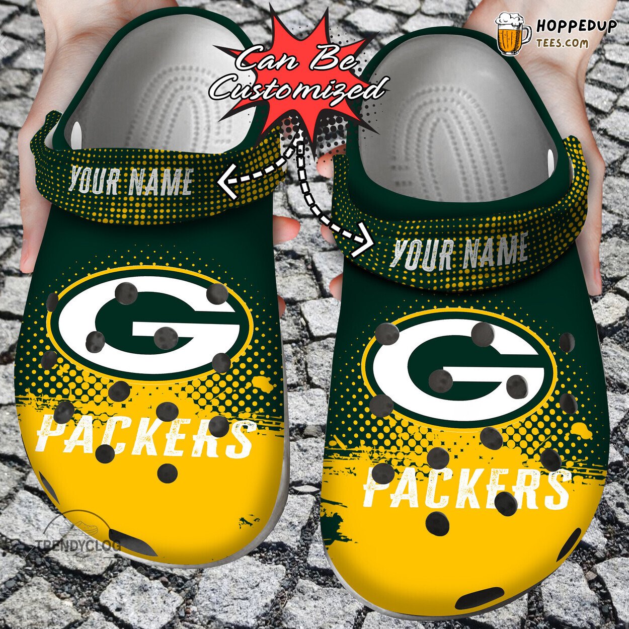 Football GPackers Personalized Half Tone Drip Flannel Clogs