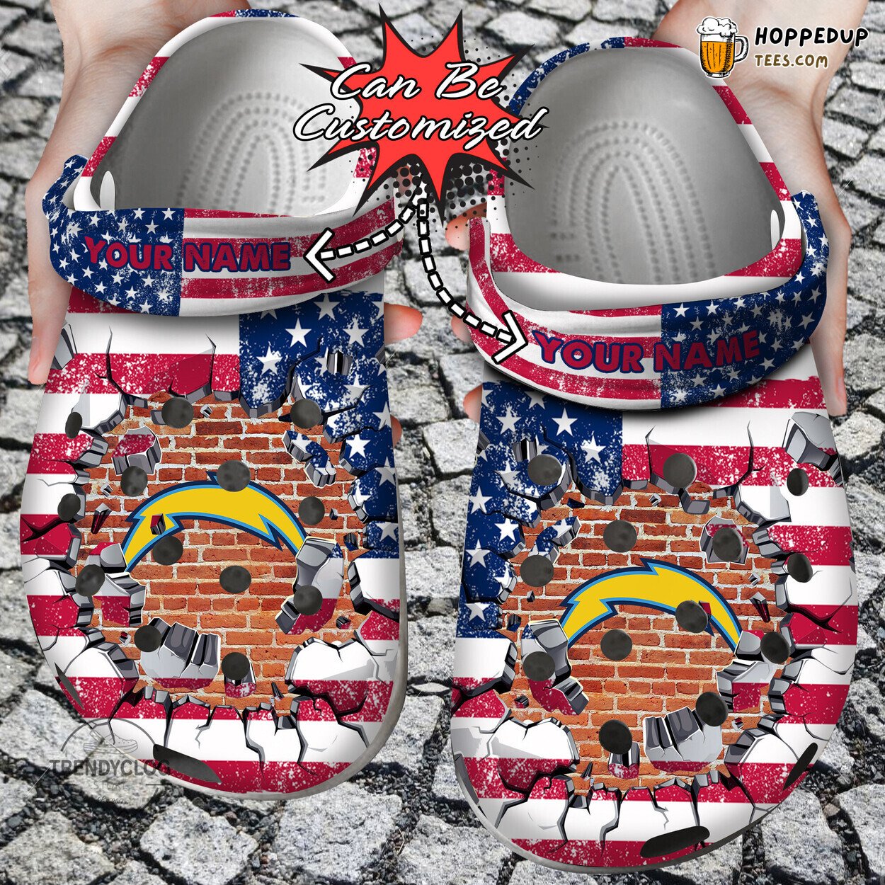 Football LA Chargers Flag Breaking Wall Personalized Clogs
