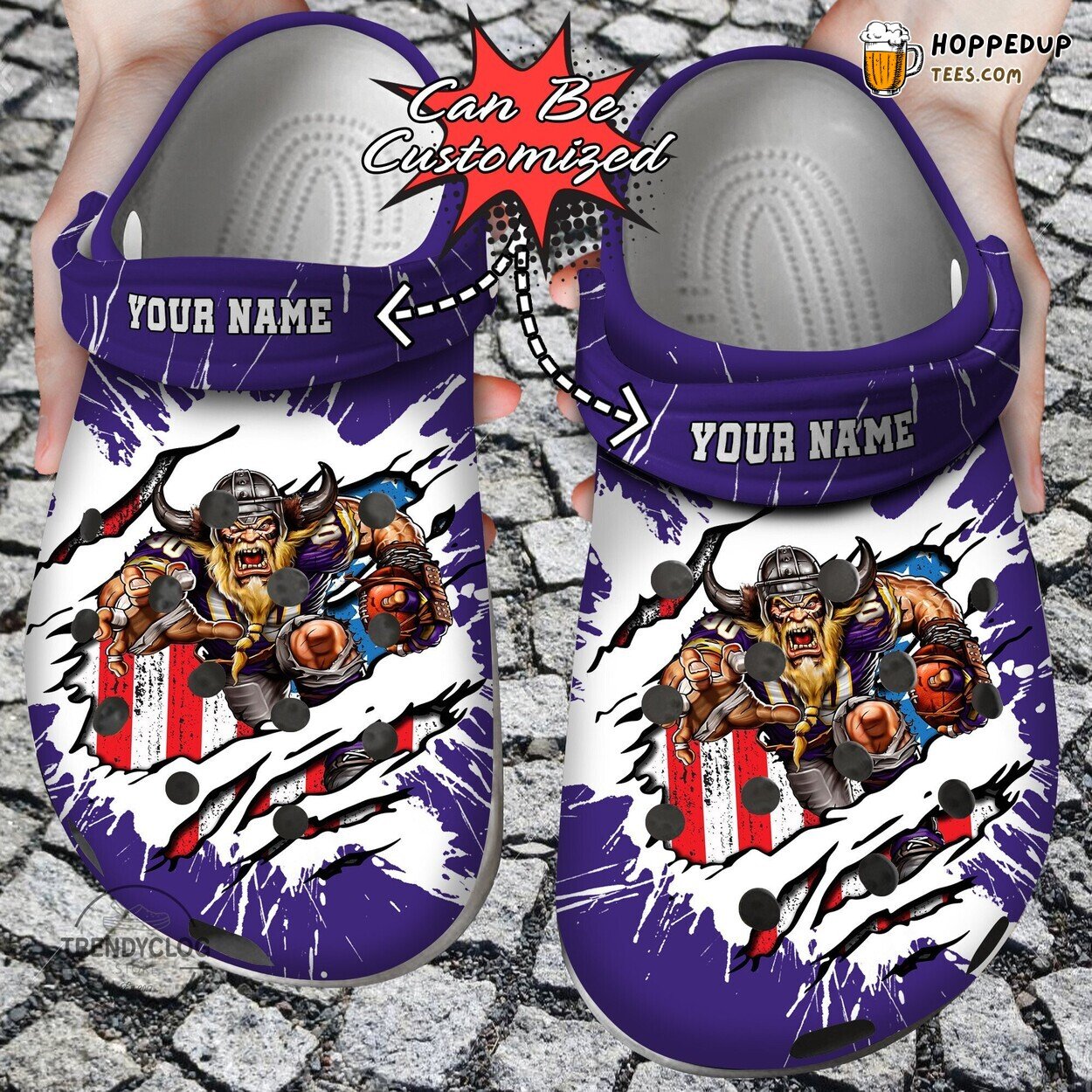 Football MVikings Mascot Ripped Flag Personalized Comfortable Clogs