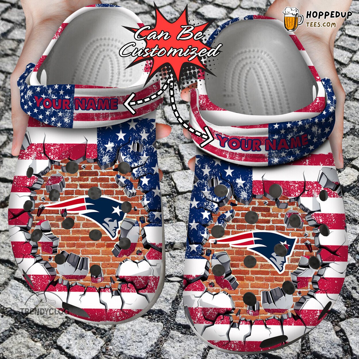 Football NE Patriots American Flag Wall Break Clog Shoes