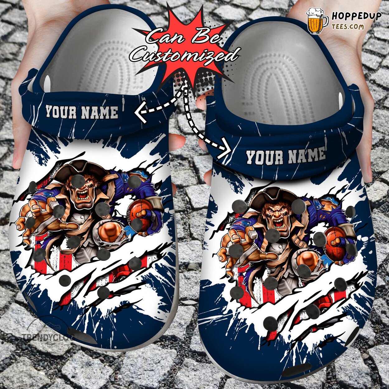 Football NE Patriots Mascot Ripped Flag Personalized Clog Shoes