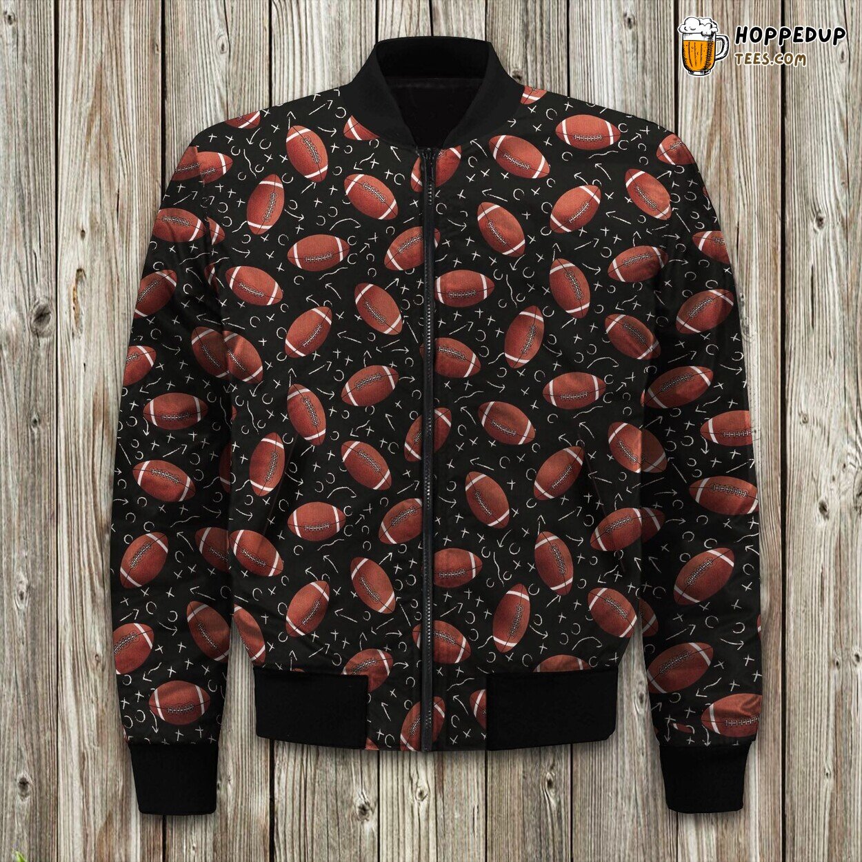 Football On Dark Seamless Bomber Jacket