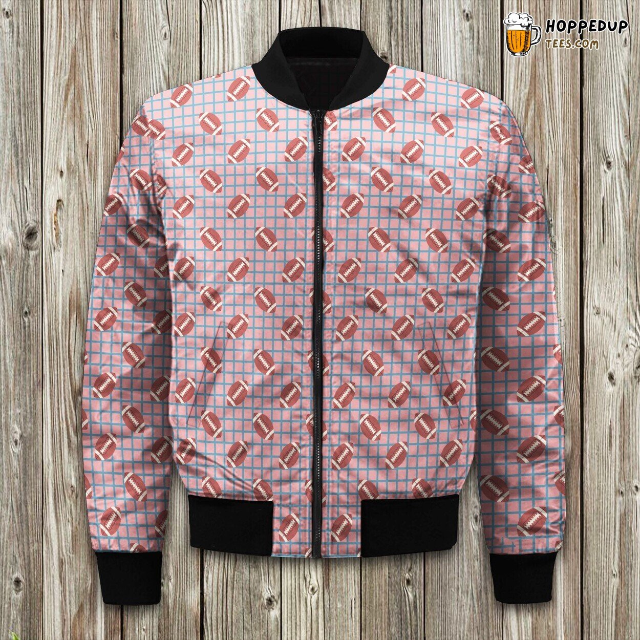 Football On Pink Window Pane Background Bomber Jacket