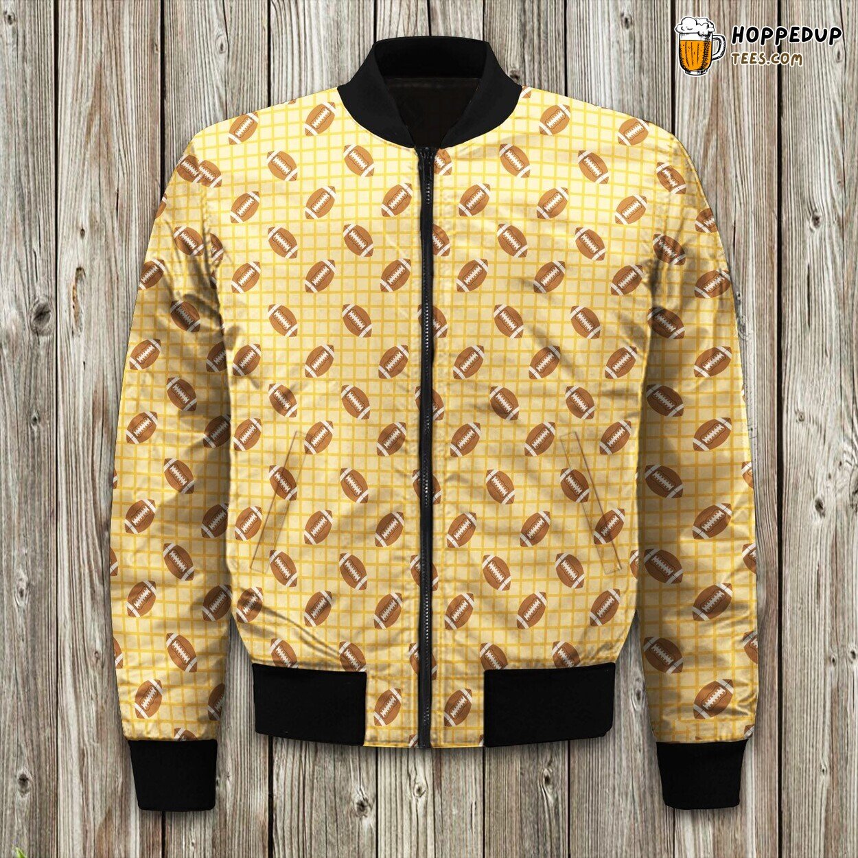 Football On Yellow Window Pane Background Bomber Jacket