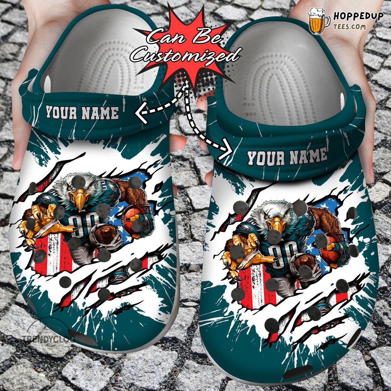 Football PEagles Mascot Ripped Flag Personalized Comfortable Clogs