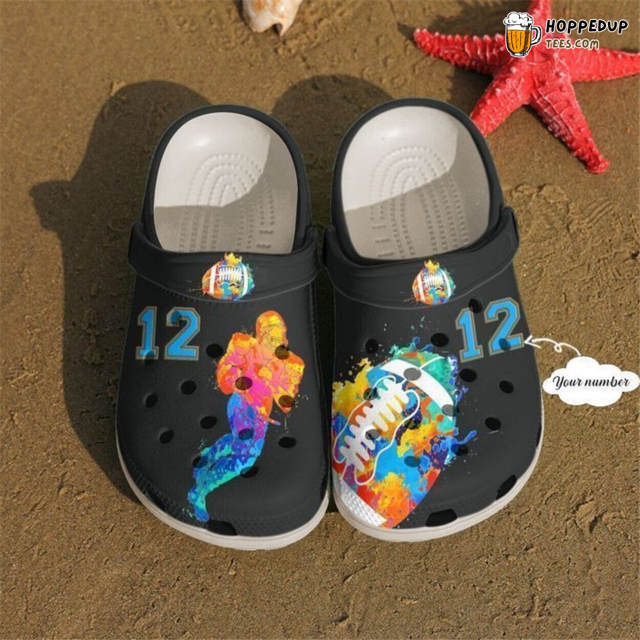 Football Personalized Watercolor Design Comfortable Clogs Athletic Shoes