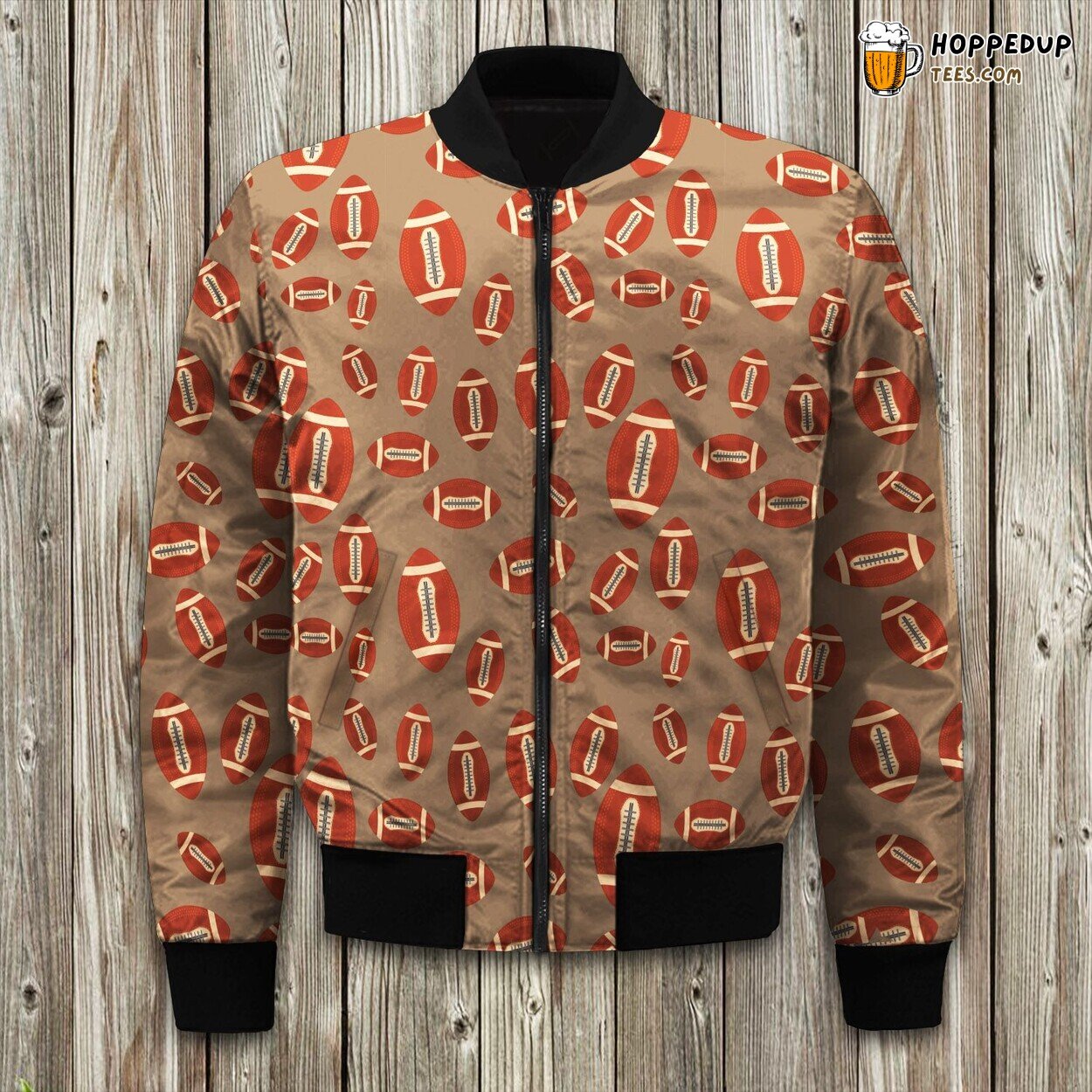 Football Size On Brown Trendy Bomber Jacket