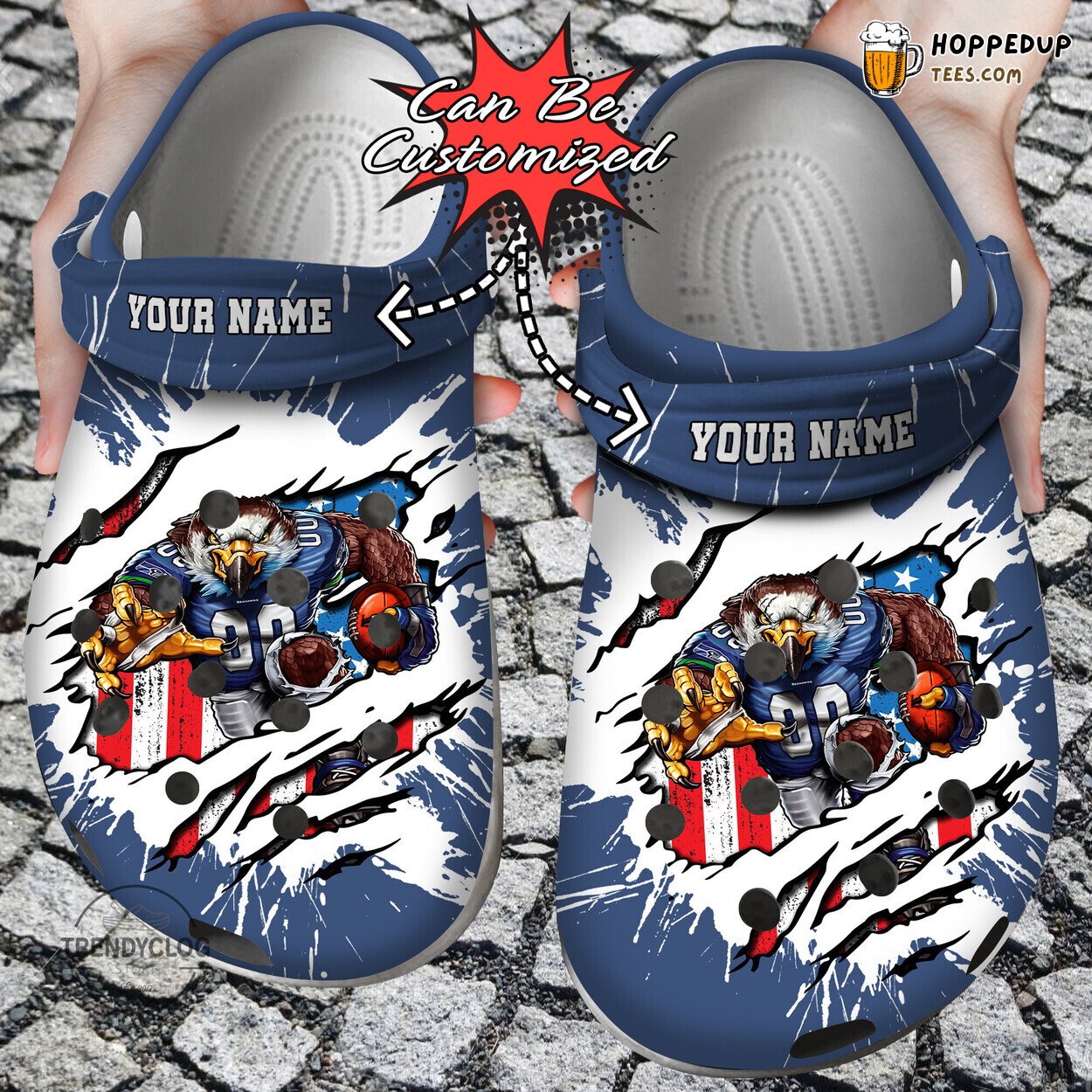 Football SSeahawks Mascot Ripped Flag Personalized Comfortable Clogs