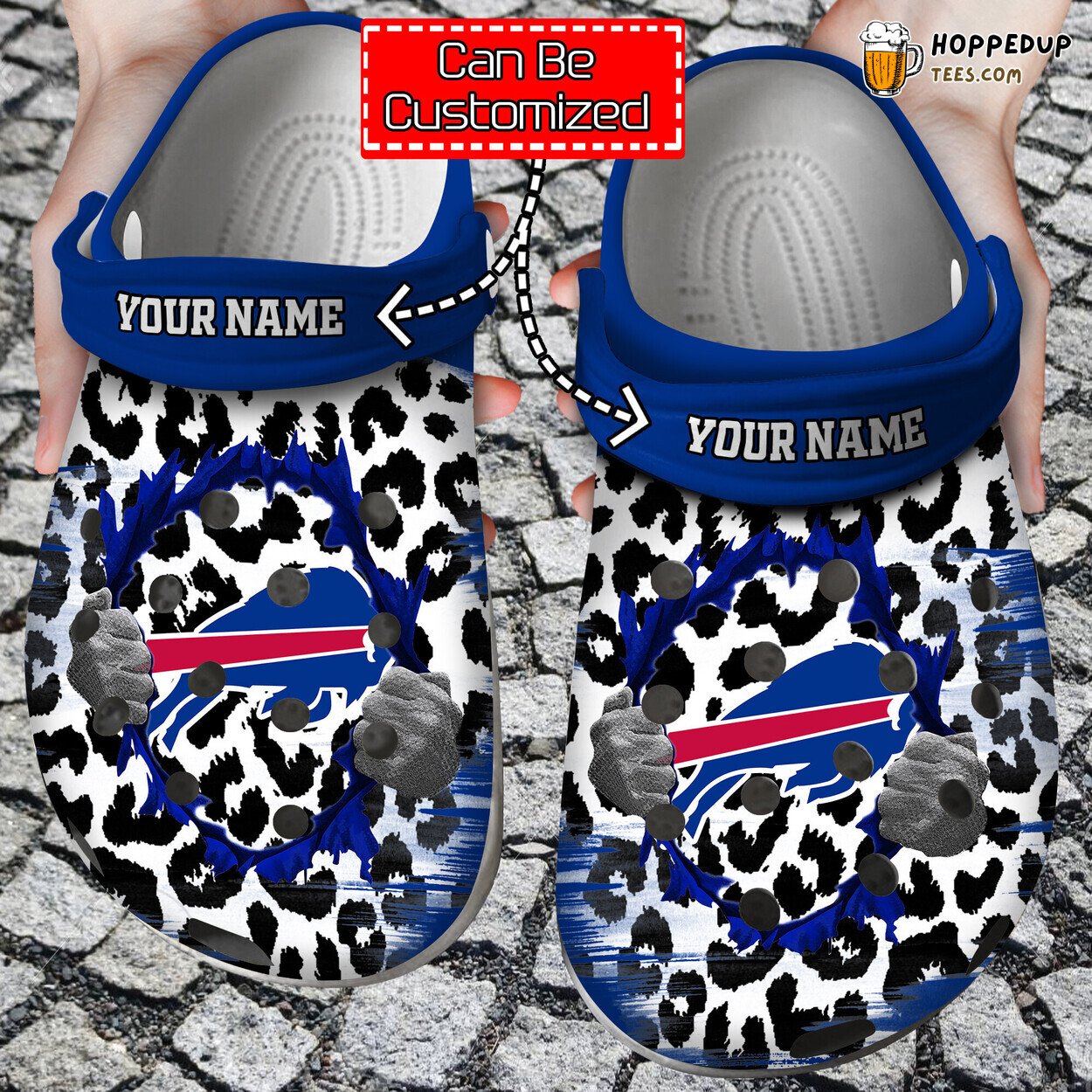 Football Team Hands Ripping Leopard Style Personalized Clog Shoes