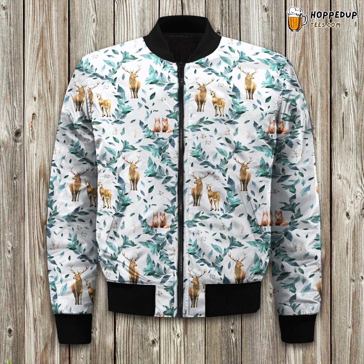 Forest Friends Deer Woodland Animals Bomber Jacket