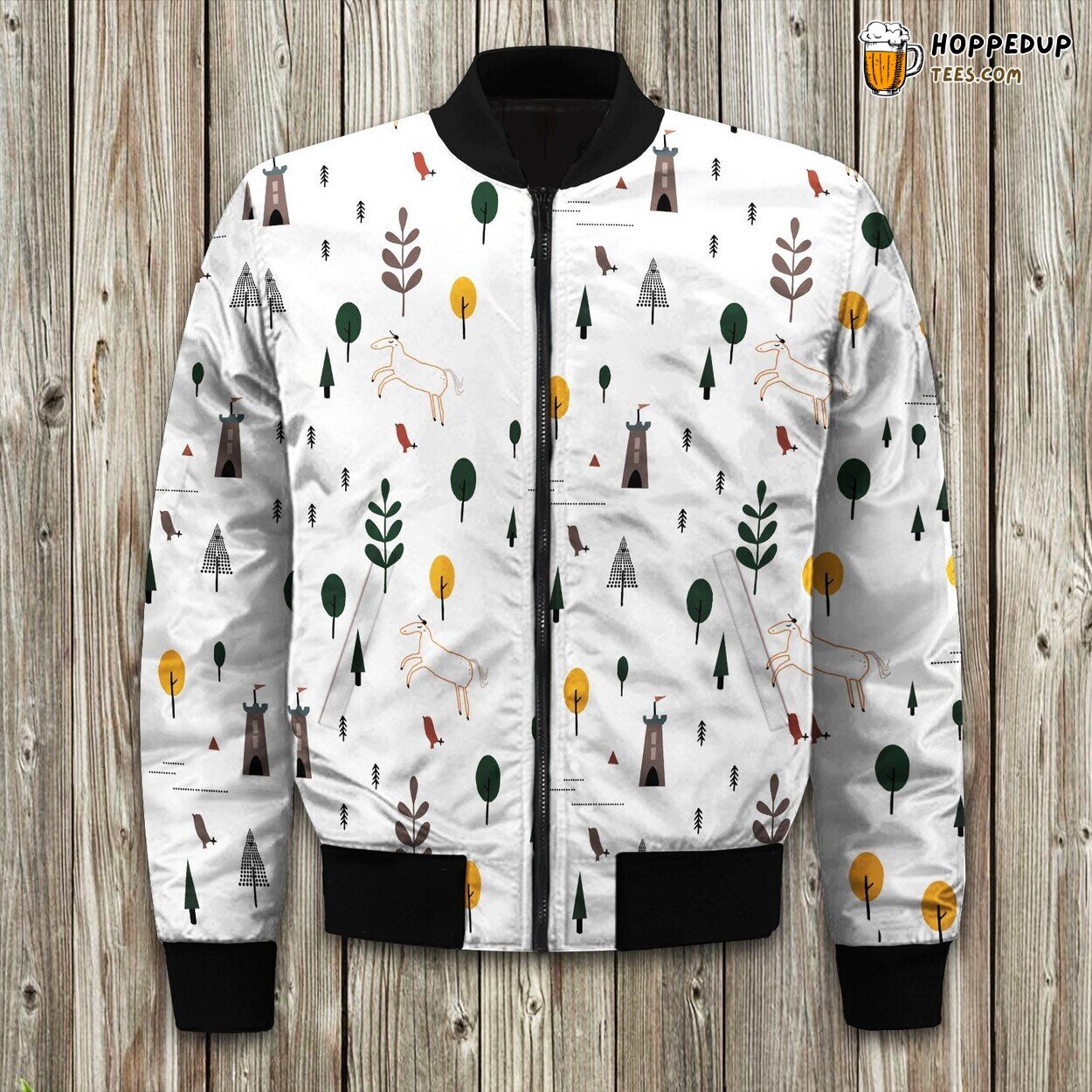 Forest Scene Wild Animal Cute Style Hipster Bomber Jacket
