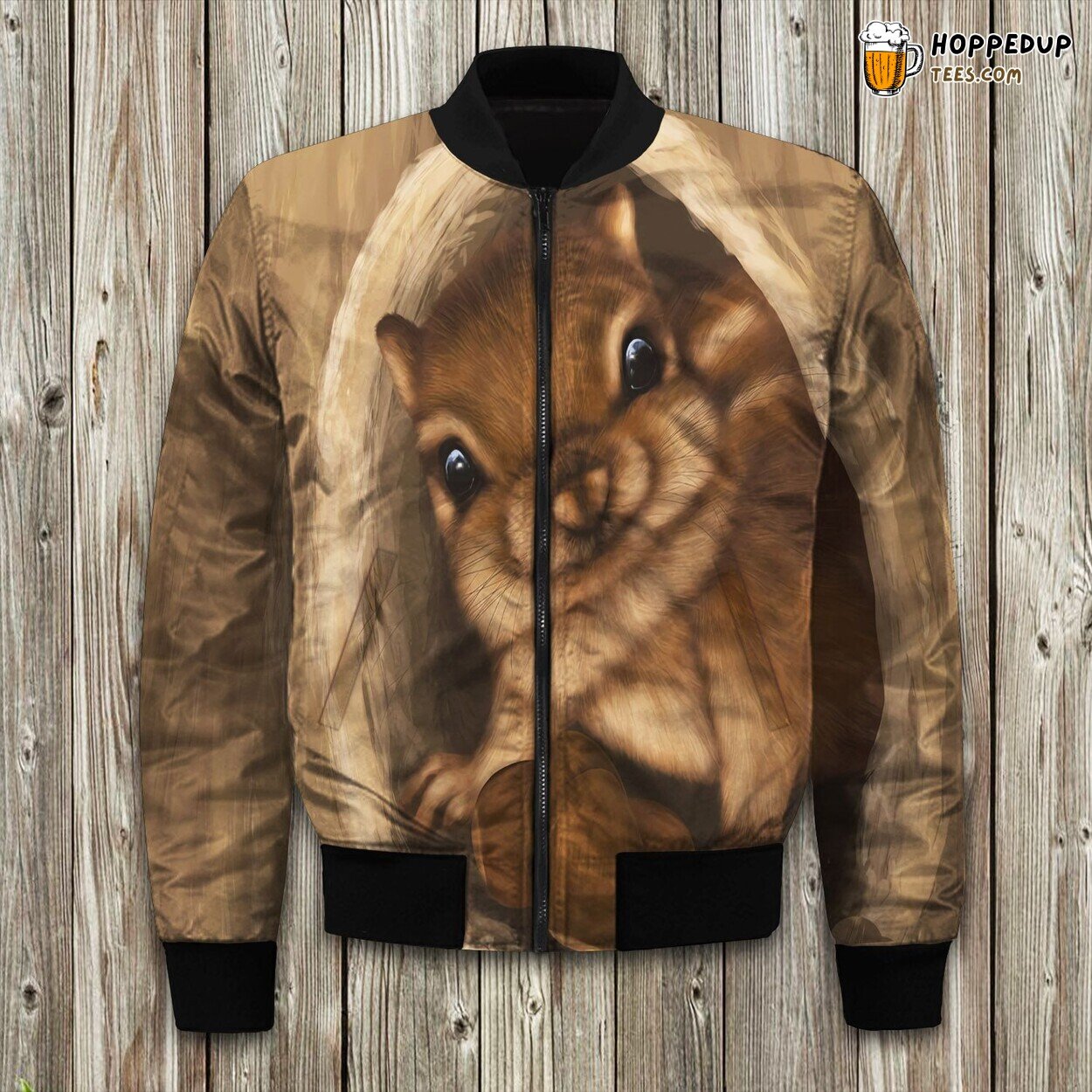 Forest Squirrel Theme Winter Bomber Jacket Nature Lover’s Fashion Touch