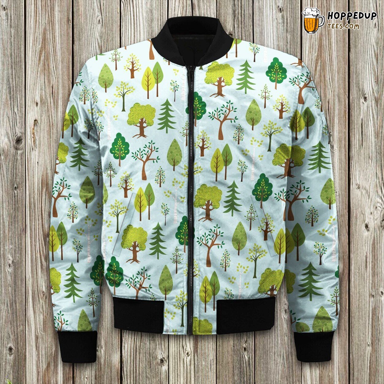Forest Tree In Light Blue Background Bomber Jacket