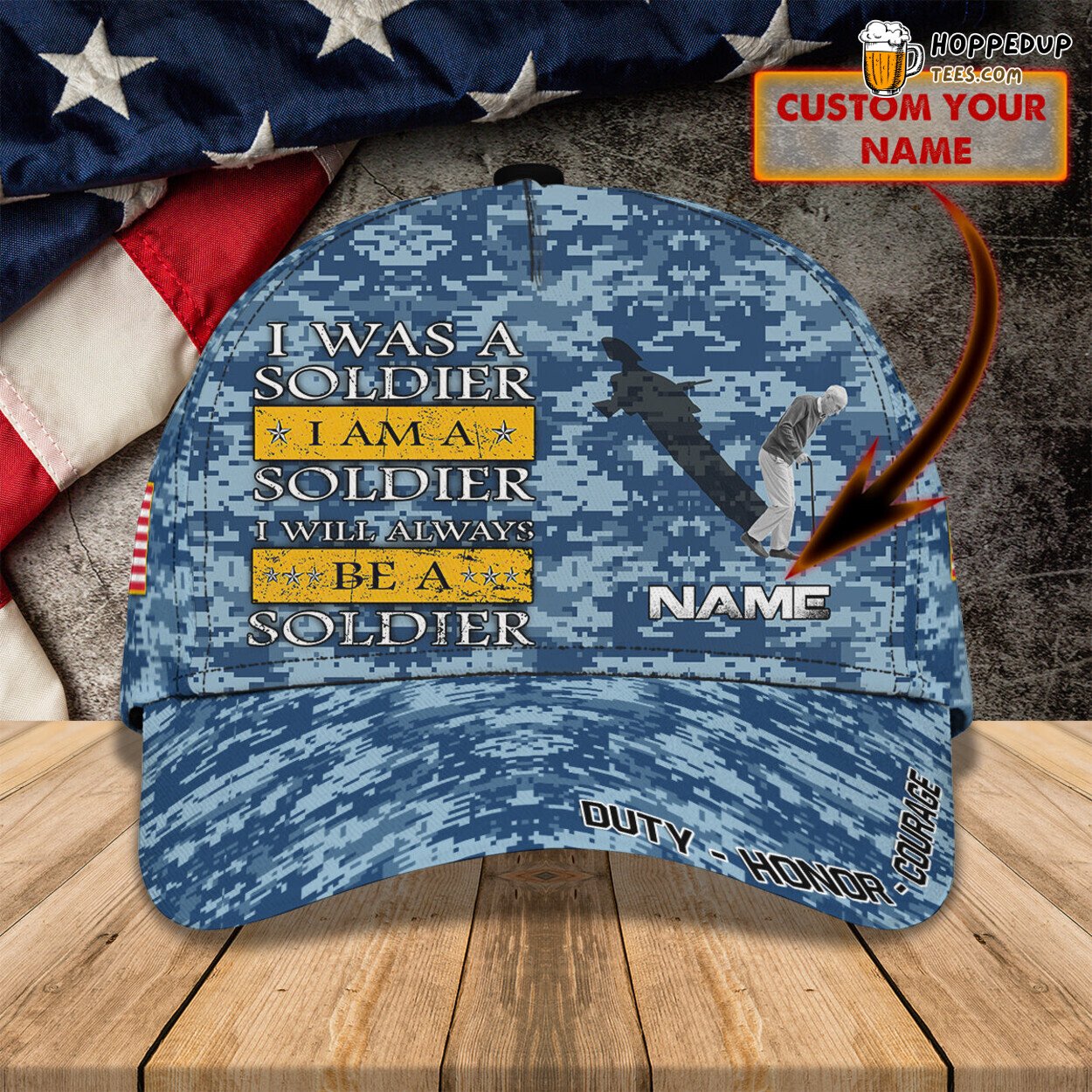 Forever in Service 3D Classic Cap Soldier Tribute Personalized Unique Fit