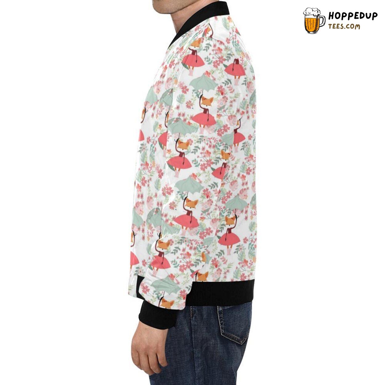 Fox Girl with Flower Pattern Men’s Bomber Jacket Unique Design Fashion